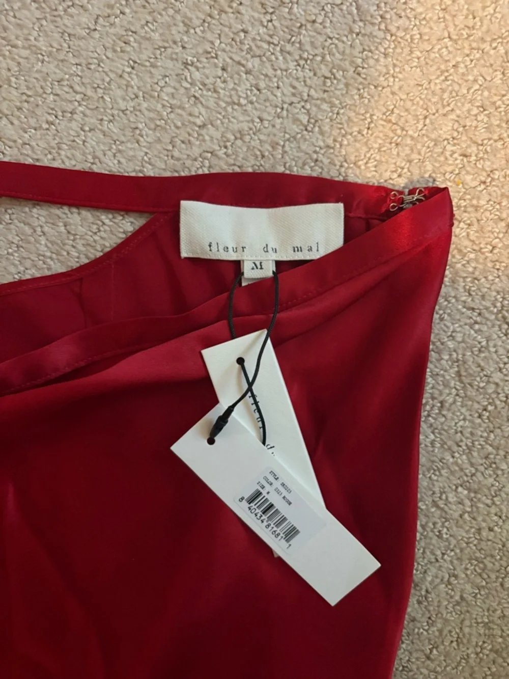 Fleur du Mal Rose Valentine Silk Midi Skirt Red Cutout Back Size M NWT - Picture 4 of 4